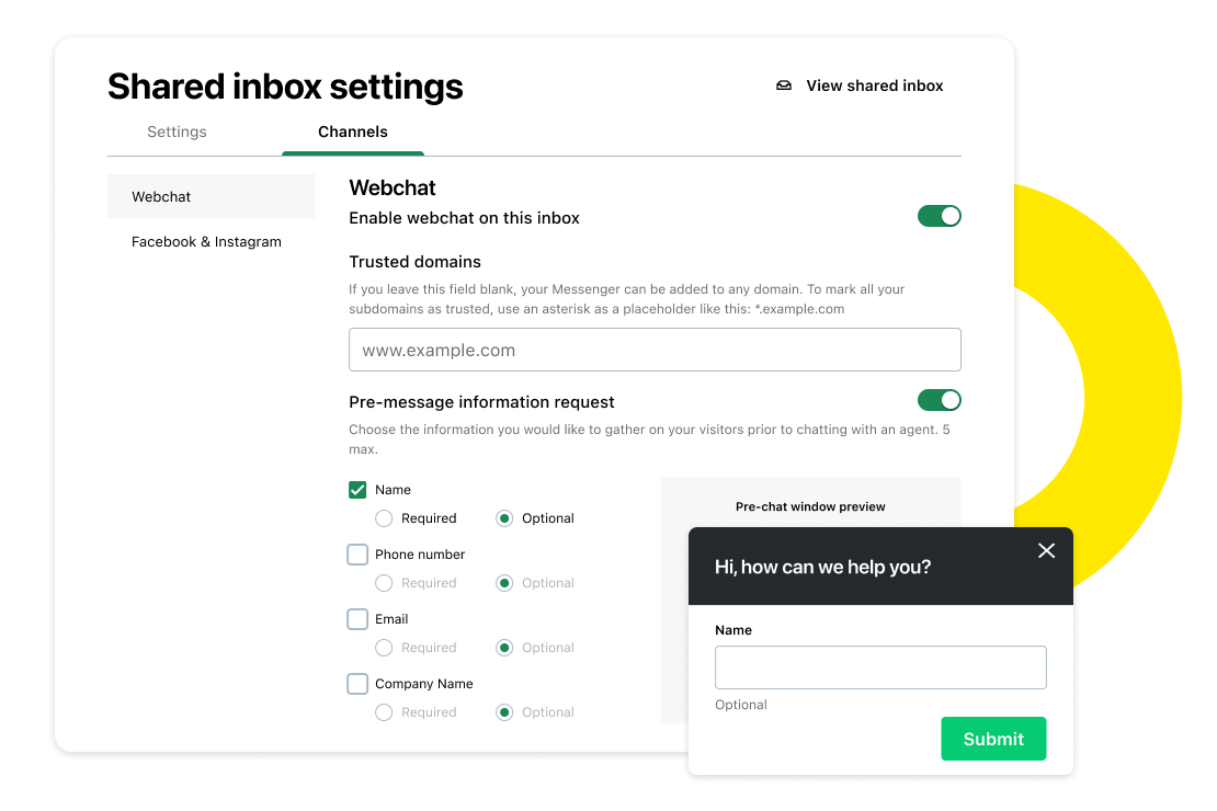 Screen showing personalized webchat settings with GoTo Connect Customer Engagement.