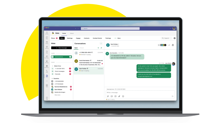 Écrans montrant les fonctionnalités de GoTo Connect dans l'environnement Teams.