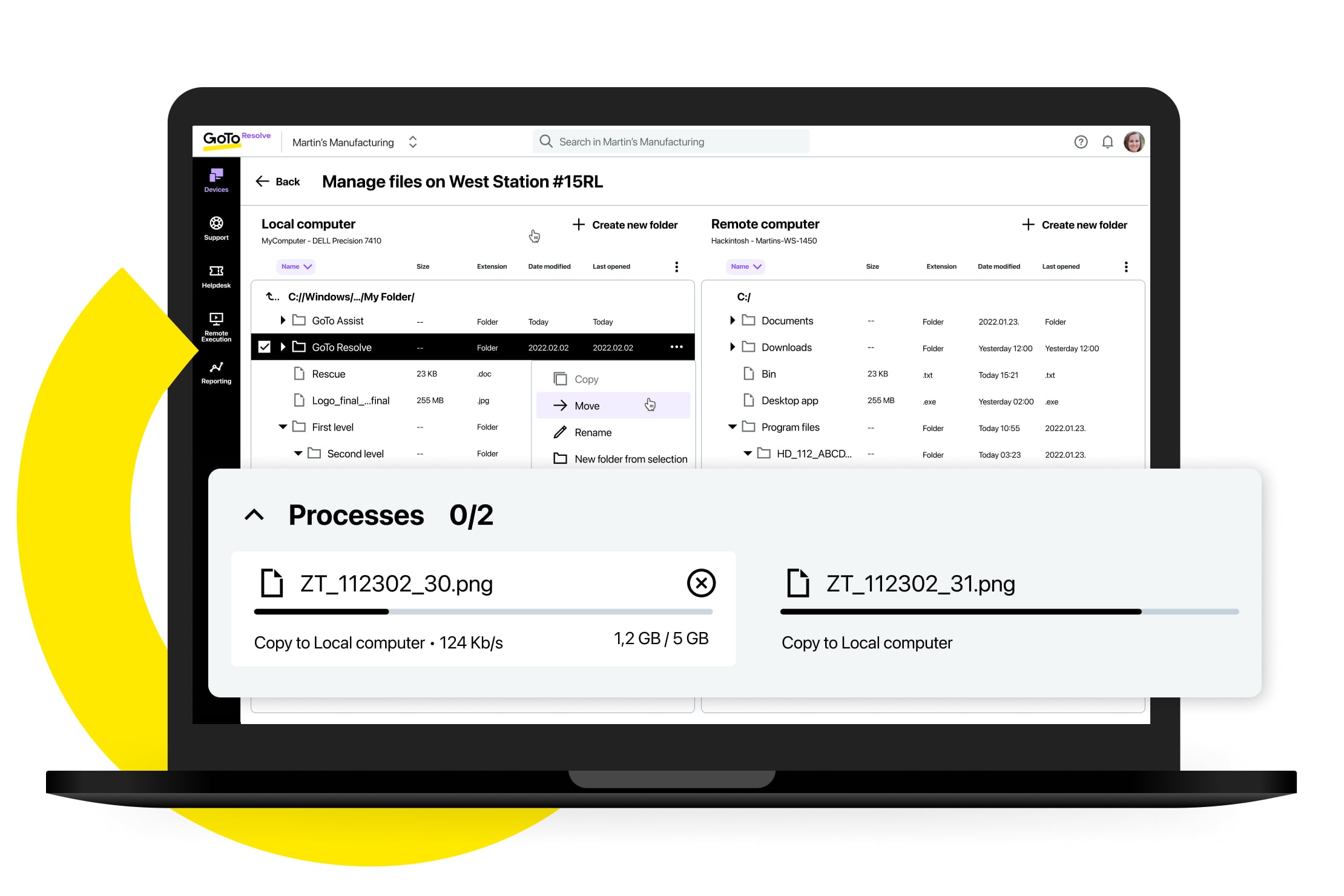 Visualizza e trasferisci file dai dispositivi senza avviare una sessione remota. 