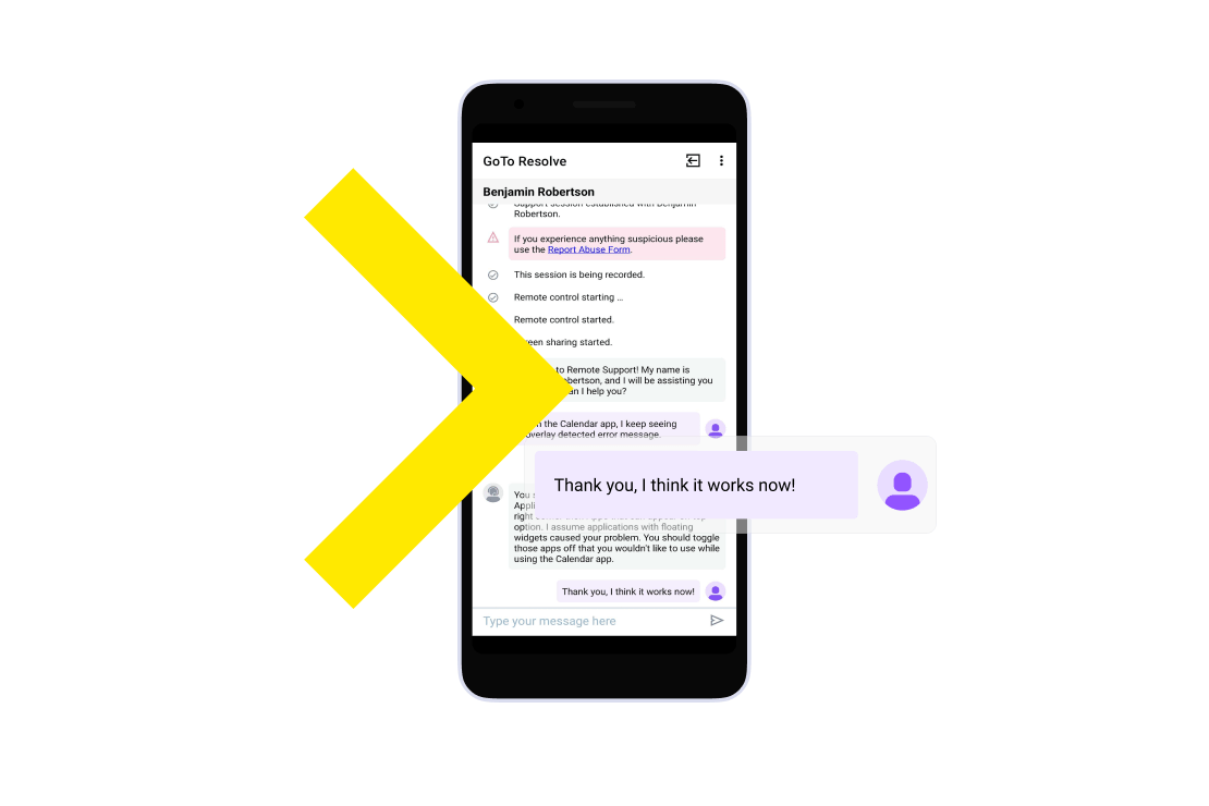 Con la chat per dispositivi mobili, gli utenti possono chattare istantaneamente con gli agenti nel browser o in app.