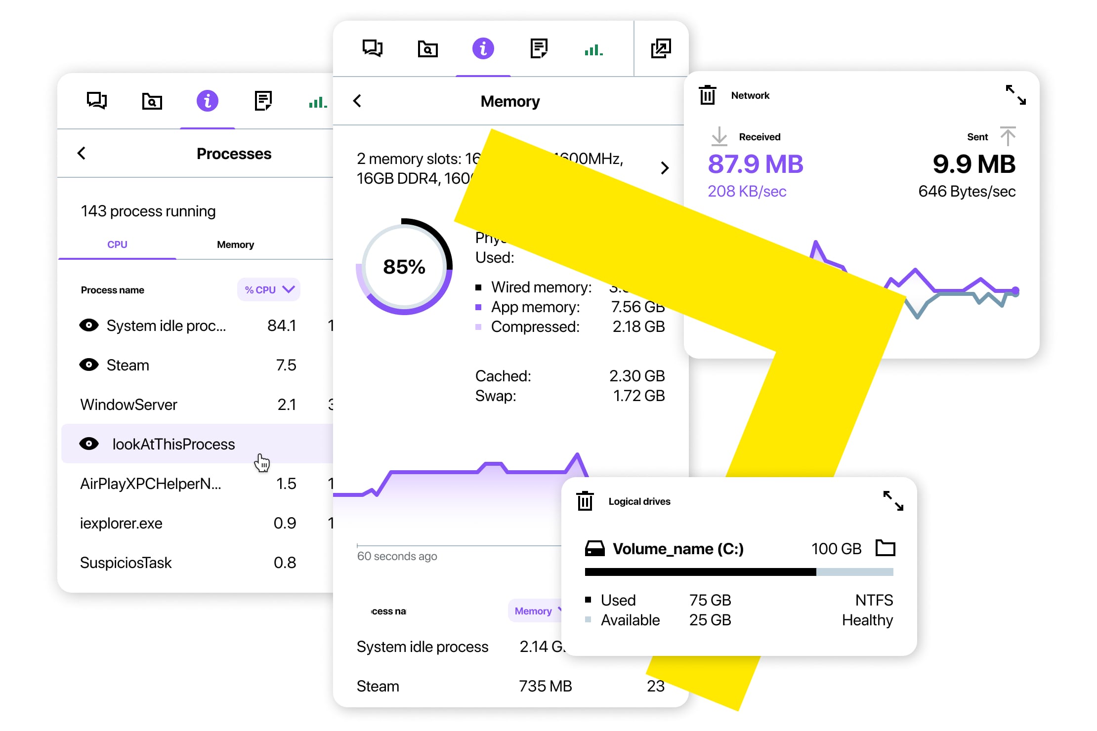 When all you need is system information, GoTo Resolve's Device Quick View offers a behind the scenes window into a host's system diagnostics, removing the need to start a remote session.