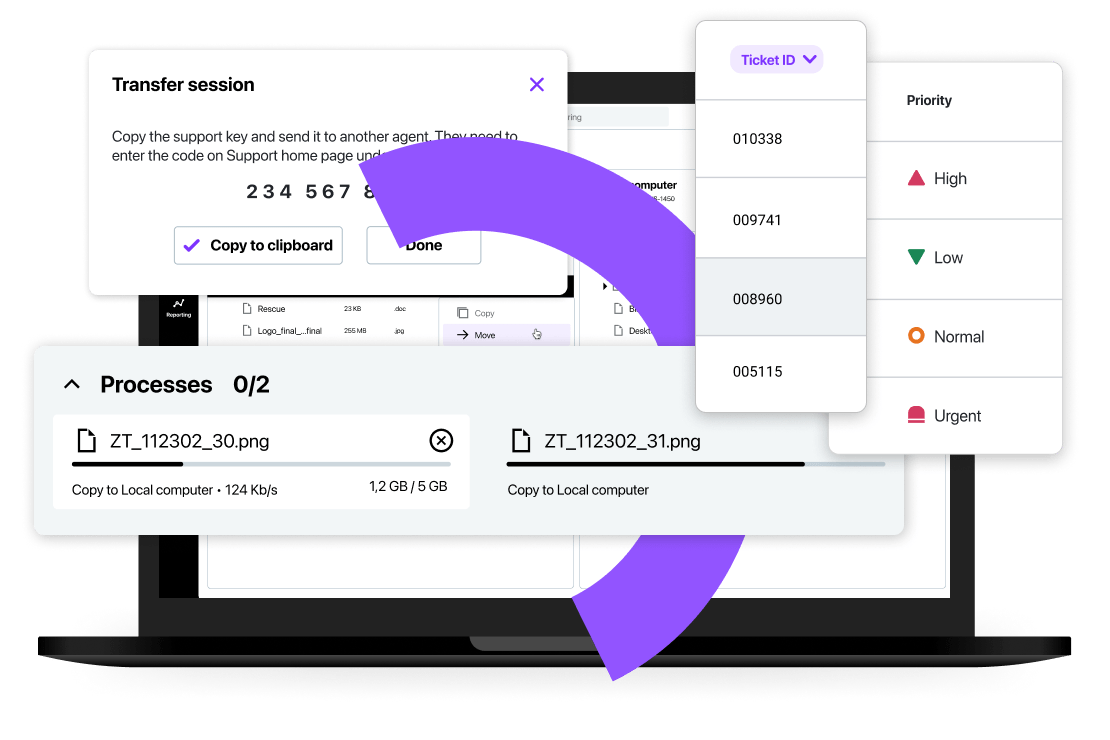 RMM software with background access, IT automation, proactive alerting, agent collaboration, and multi-session handling.