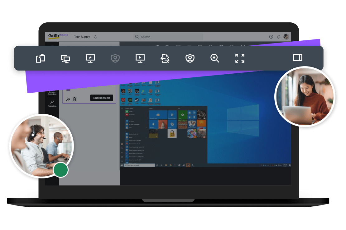 Screen view of technician remotely accessing a worker’s desktop device.