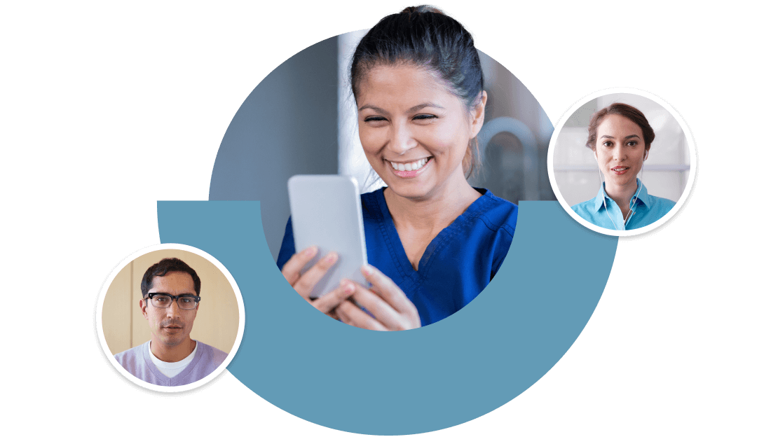 Professionnel de santé participant à une réunion virtuelle avec l'ensemble de l'équipe médicale à l'aide de GoTo Connect.