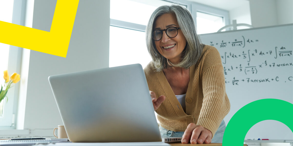 Teacher engaging with students and delivering virtual courses using GoTo Connect platform.