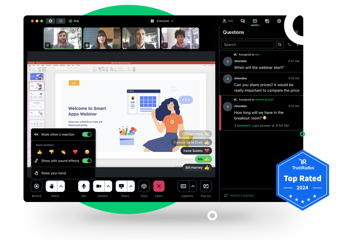 User interface for GoTo Webinar, a TrustRadius Top Rated product.