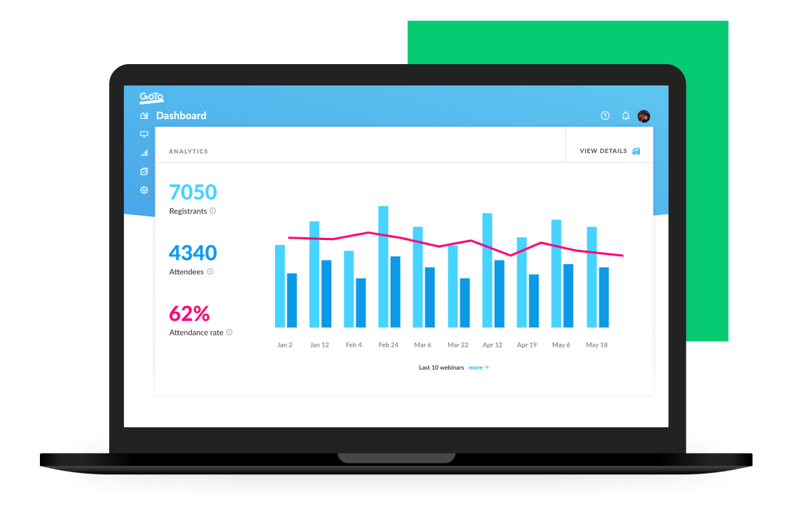 GoTo Webinar video library and admin dashboard for upcoming events.