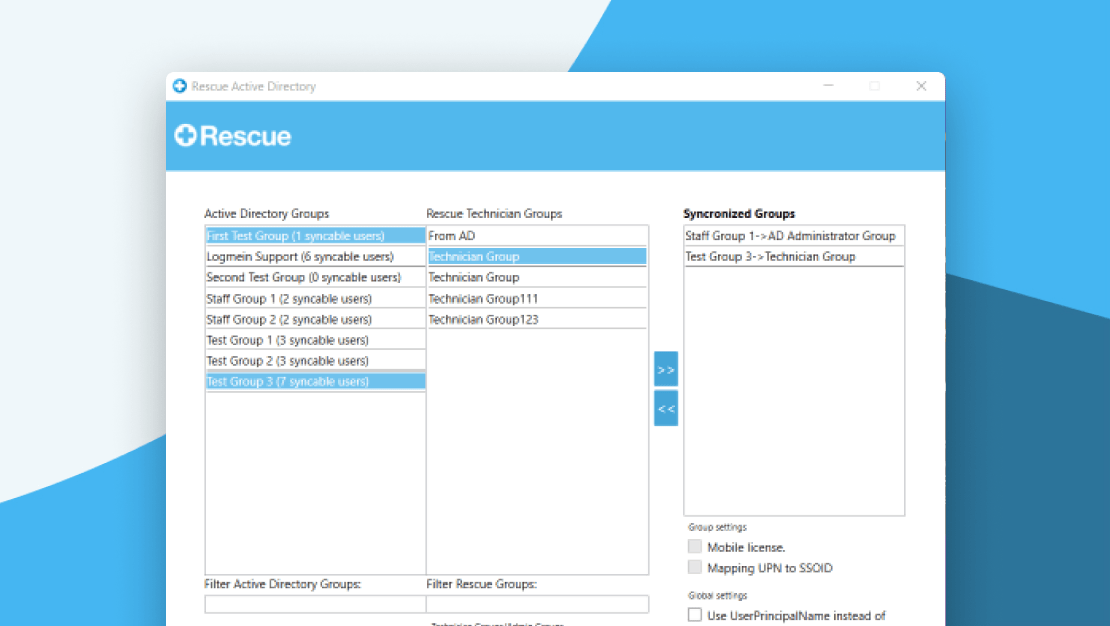Synchronisatie van Active Directory-groepen in Rescue