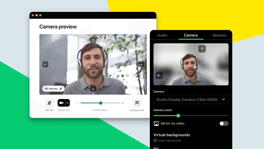 Het gebruik van de zoomfunctie voor webcams in een cameravoorbeeld vóór deelname aan een GoTo Meeting-sessie.