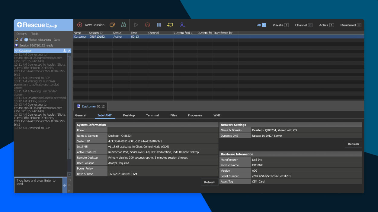 Weergave van het beheer van vPro-computers met LogMeIn Rescue.